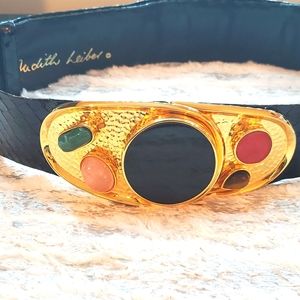 Judith Leiber Vintage Black Sneakskin Belt